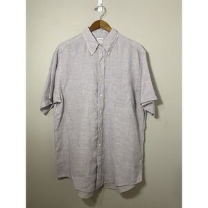 Brooks Brothers 346 Shirt Mens LARGE 100% Linen Check‎ Short Sleeve Button Down